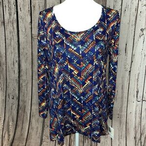 🏷️ NWT LuLaRoe XS Lynnae Shirt Hi-Lo Long Sleeves Tunic Top Colorful Scoop Neck